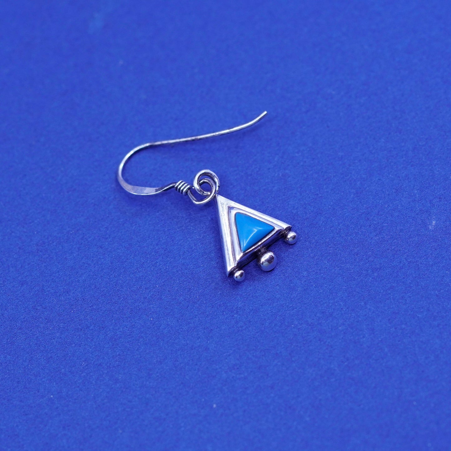 southwestern sterling 925 silver handmade triangular earrings with blue onyx