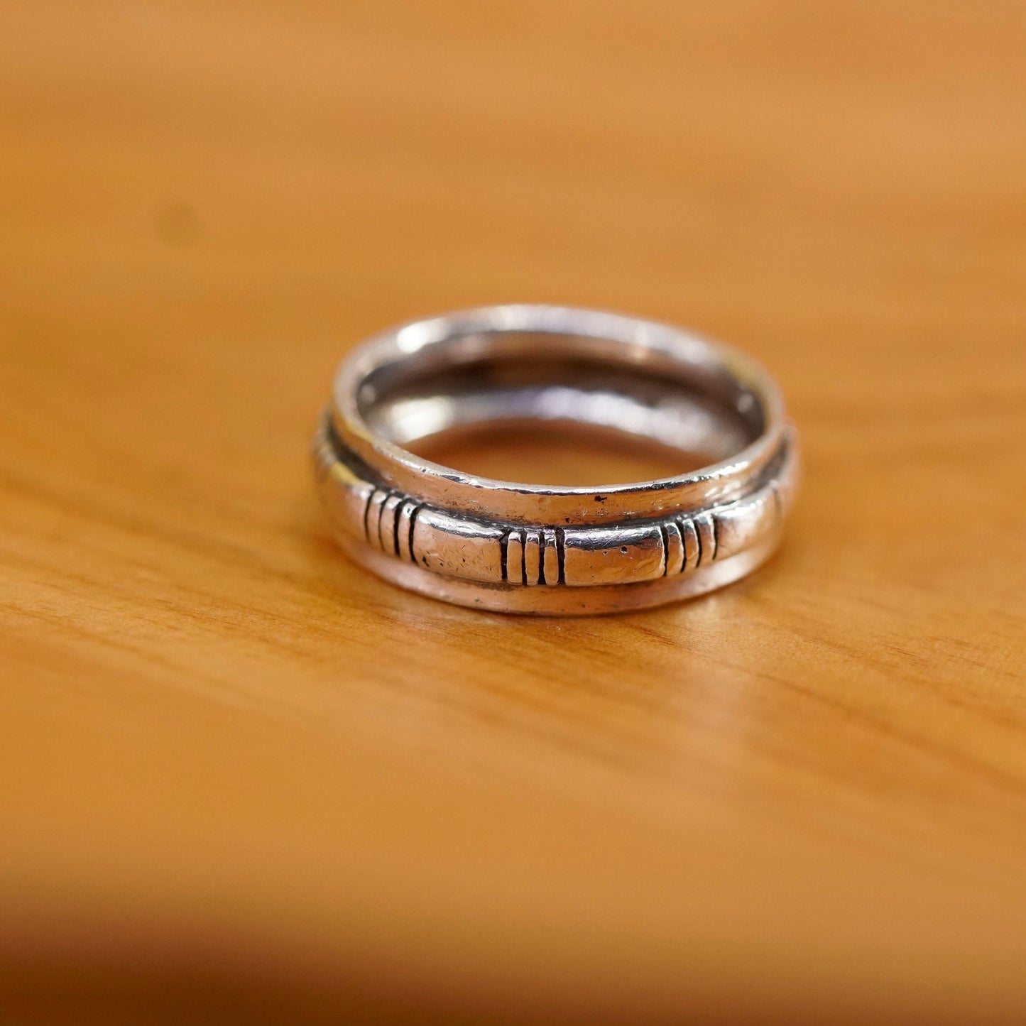 Size 5, Sterling silver handmade ring, 925 ribbed band, modernist, minimalist