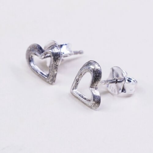 Vintage Sterling silver handmade earrings, 925 silver heart studs
