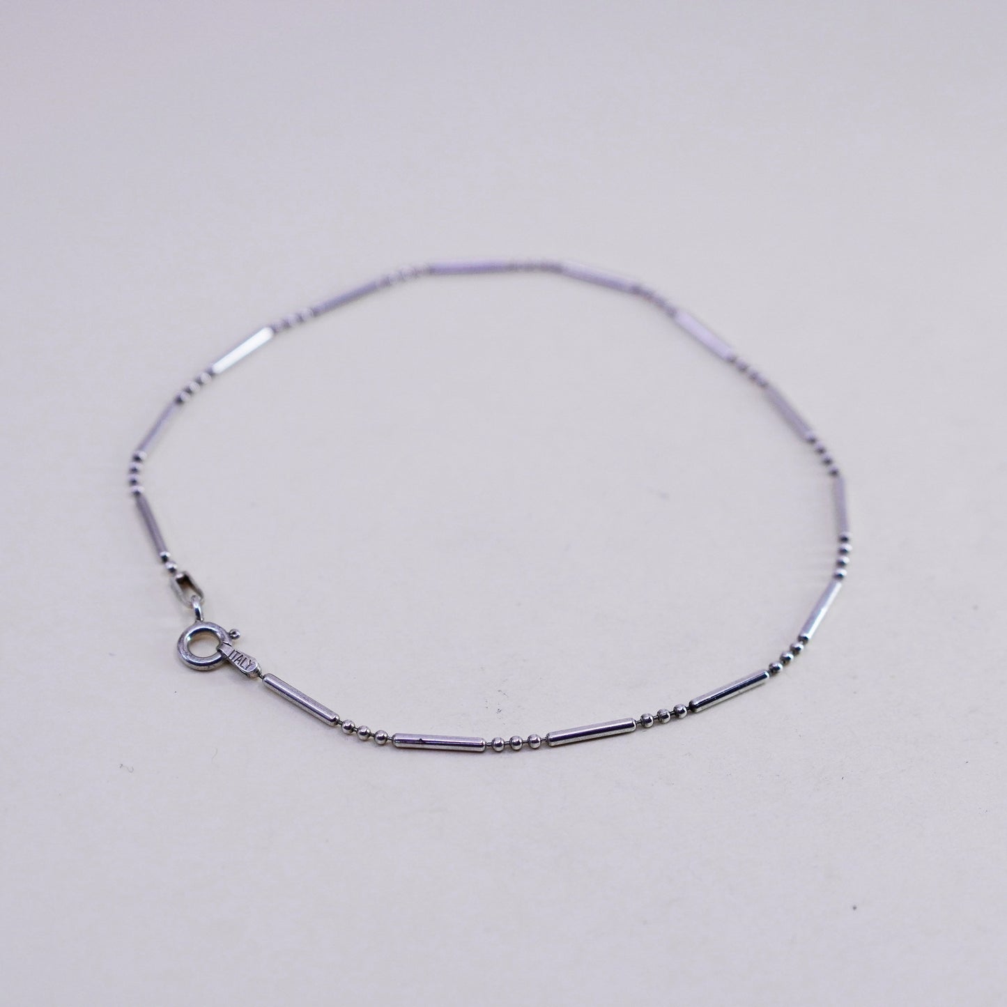 9.75”, Vintage Handmade sterling silver anklet, 925 beads bar chain