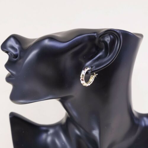 0.75”, Vintage Triple Tone gold over Sterling 925 Silver hoops Huggie Earrings