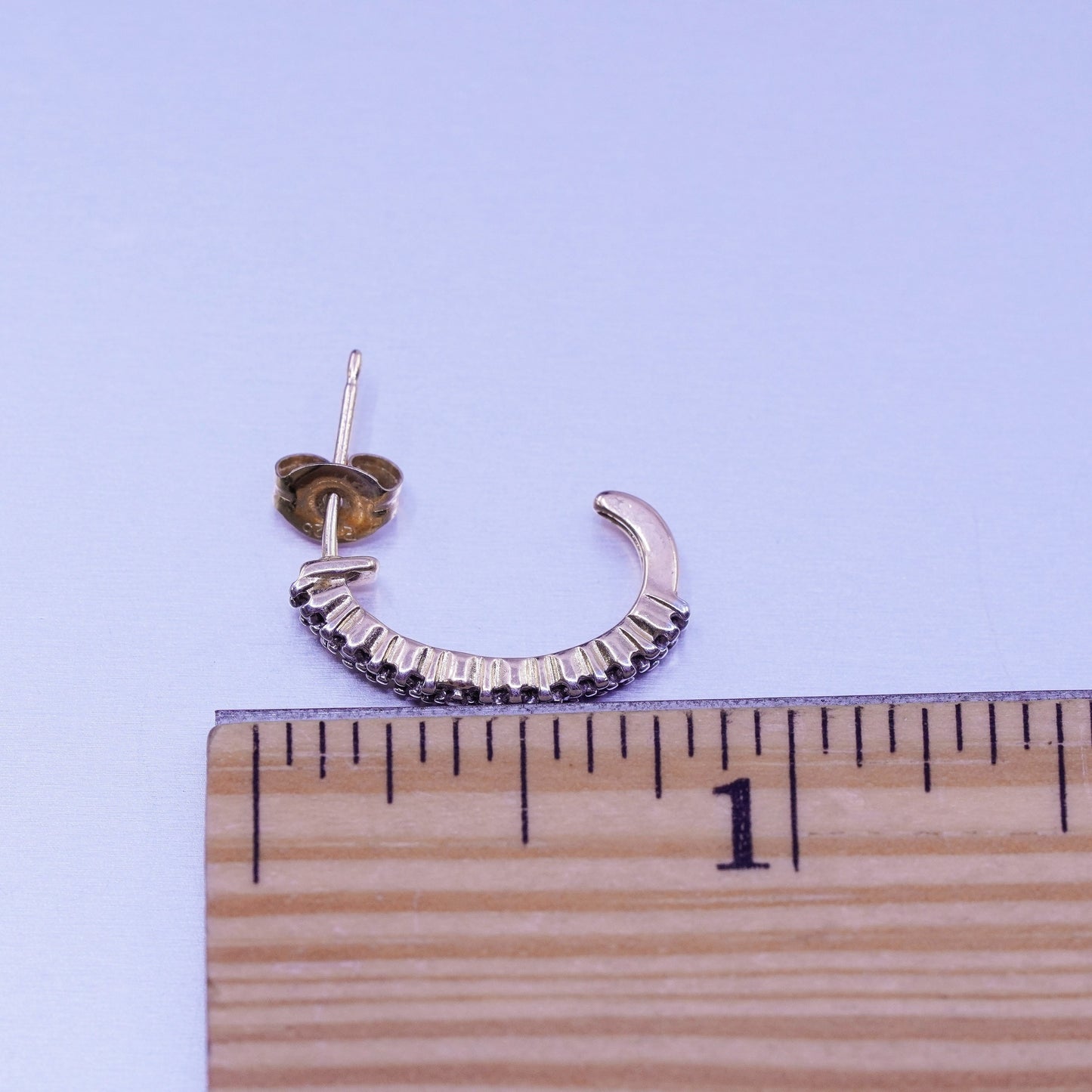0.75”, vermeil gold over Sterling silver earrings, 925 hoops with diamond