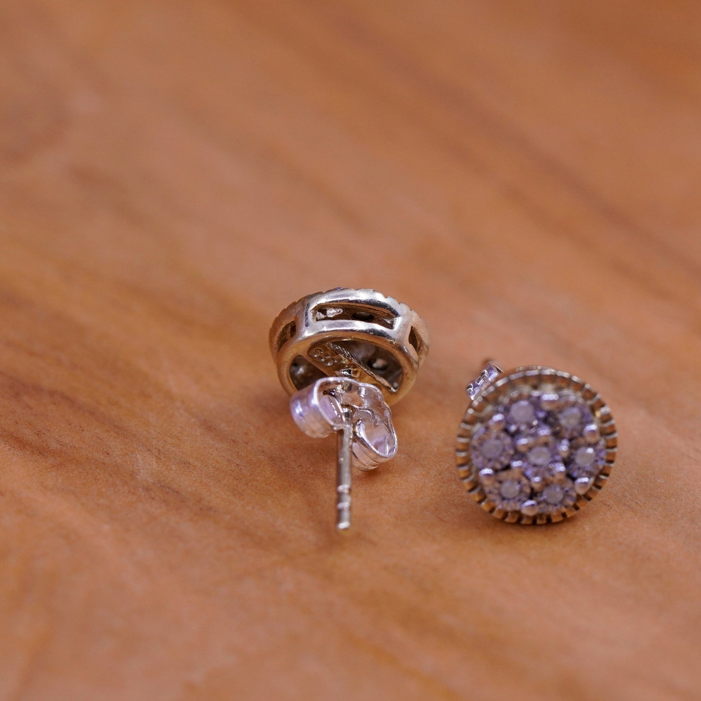 Vintage vermeil gold over Sterling silver earrings studs with genuine diamond