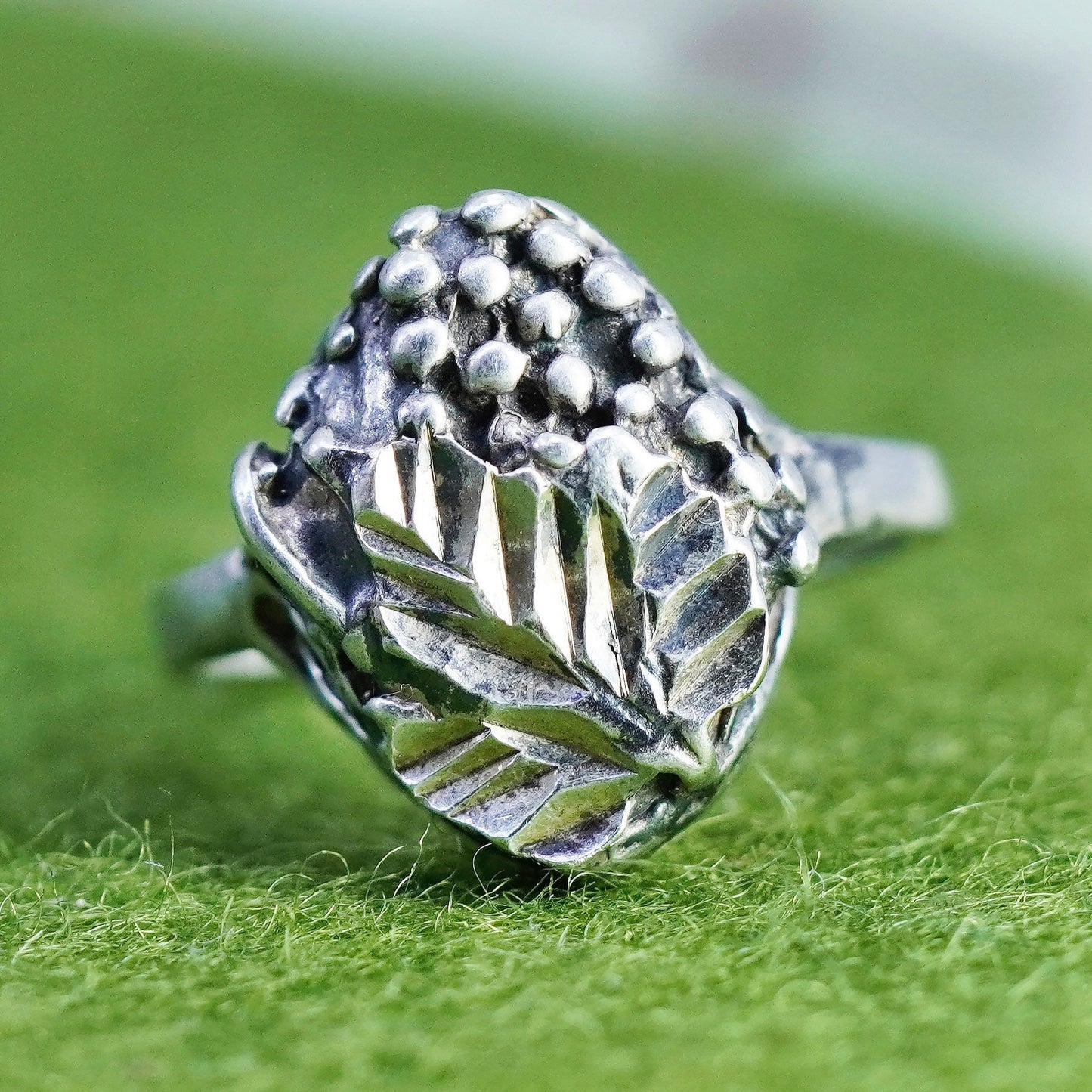 Size 4.5, Sterling silver handmade ring, 925 grapes leaf band