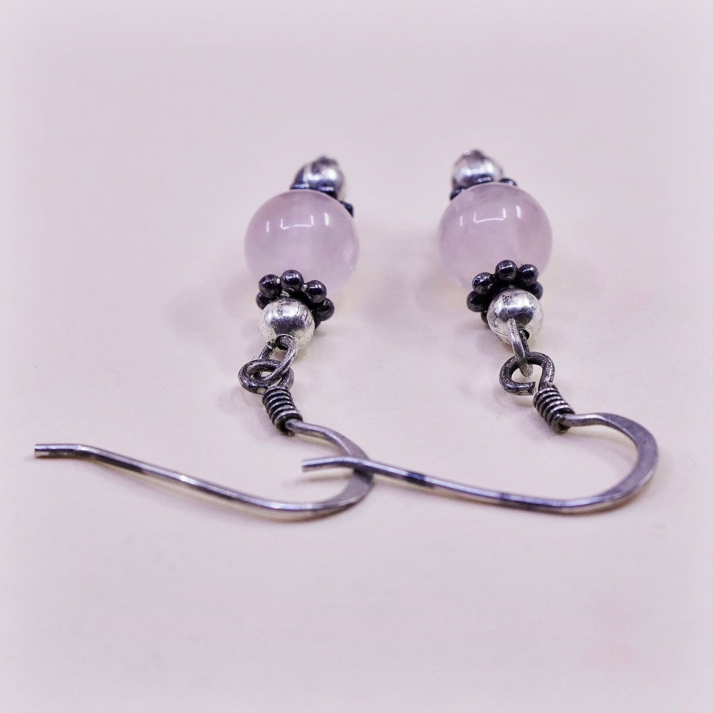 Vintage Sterling 925 silver handmade earrings with pink crystal