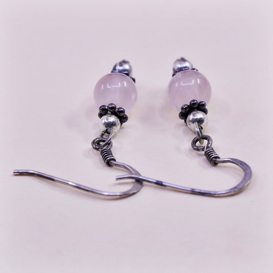 Vintage Sterling 925 silver handmade earrings with pink crystal
