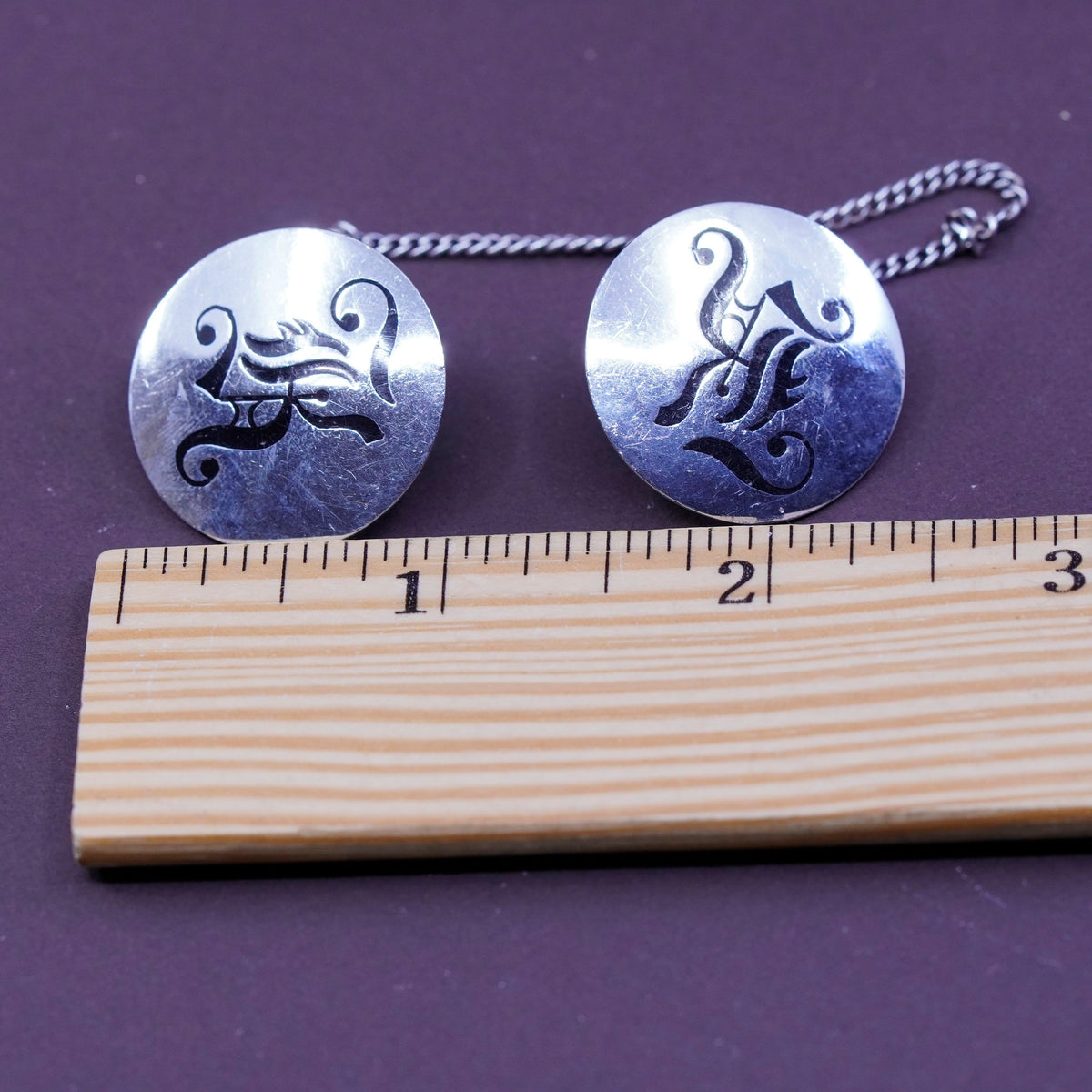 mexico Hecho En Sterling 925 silver jewelry, collar clips with enamel initial