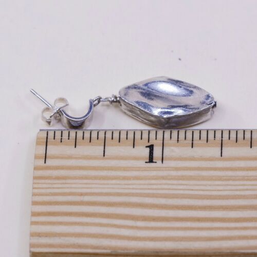Vtg Modern Sterling Silver Handmade Earrings, 925 Nugget Dangles, Silver Tested