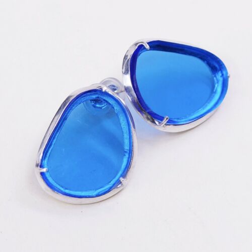 1084 Studio Sterling silver Handmade earrings 925 silver w/ blue Glass studs