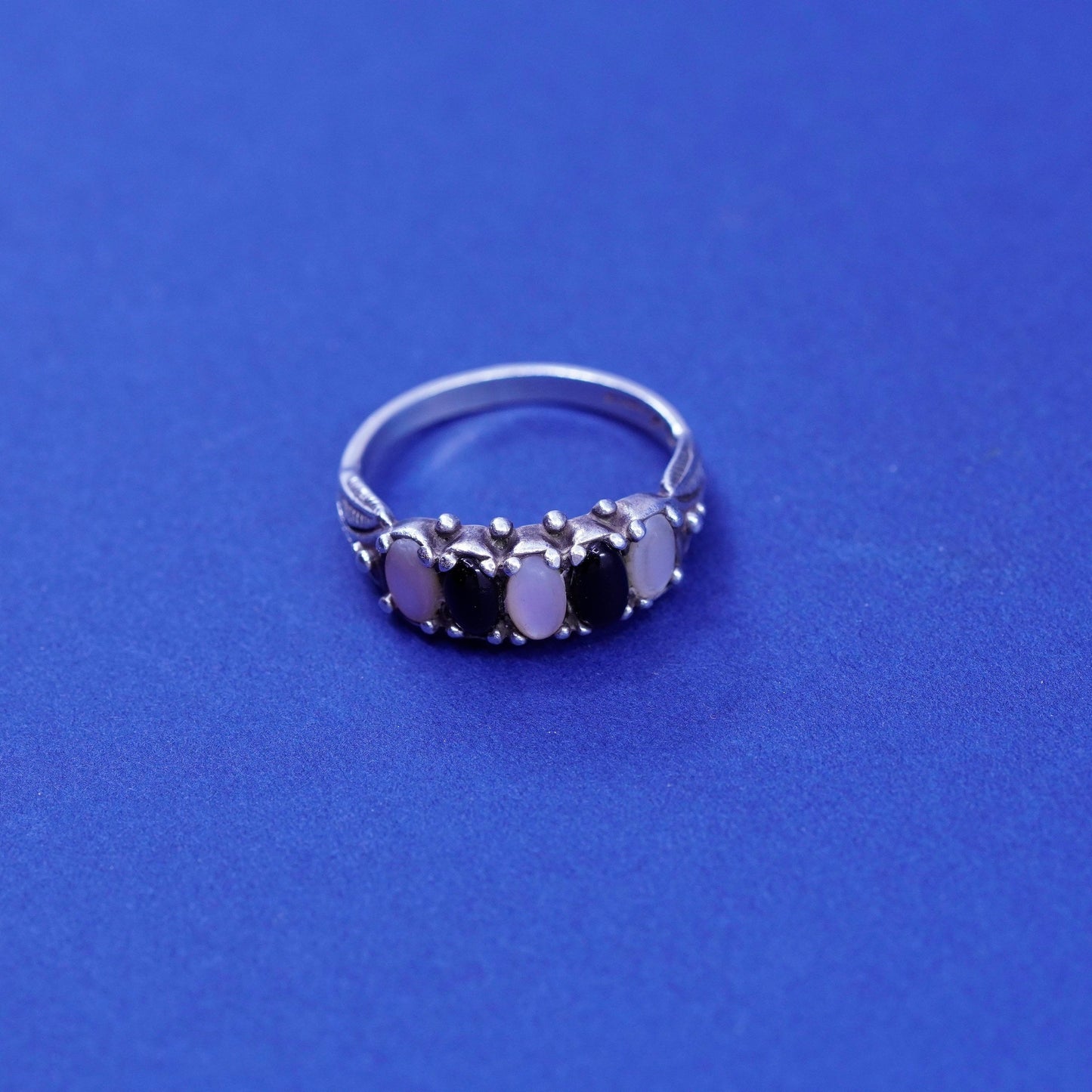 Size 6, CAROLYN POLLACK RELIOS Sterling 925 silver stackable ring obsidian MOP