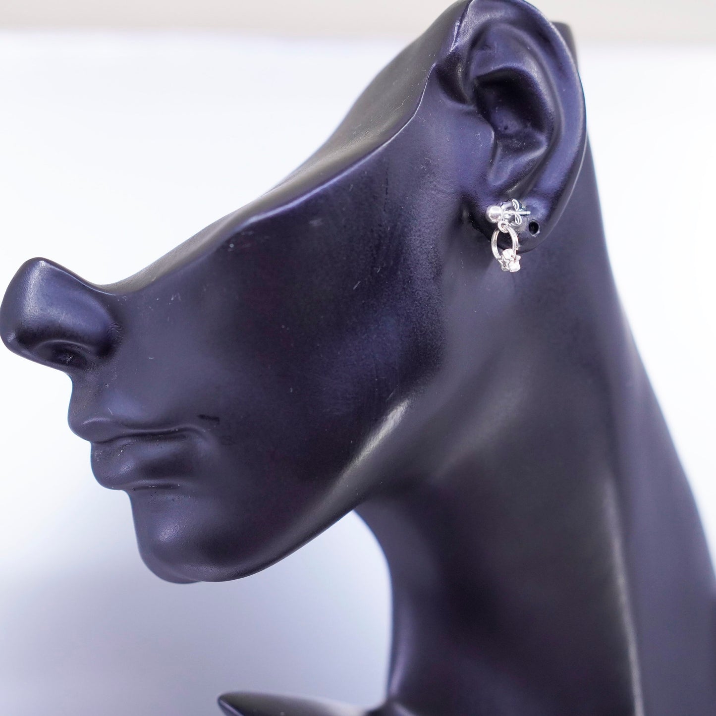 Vintage sterling 925 silver handmade earrings, studs with star dangles