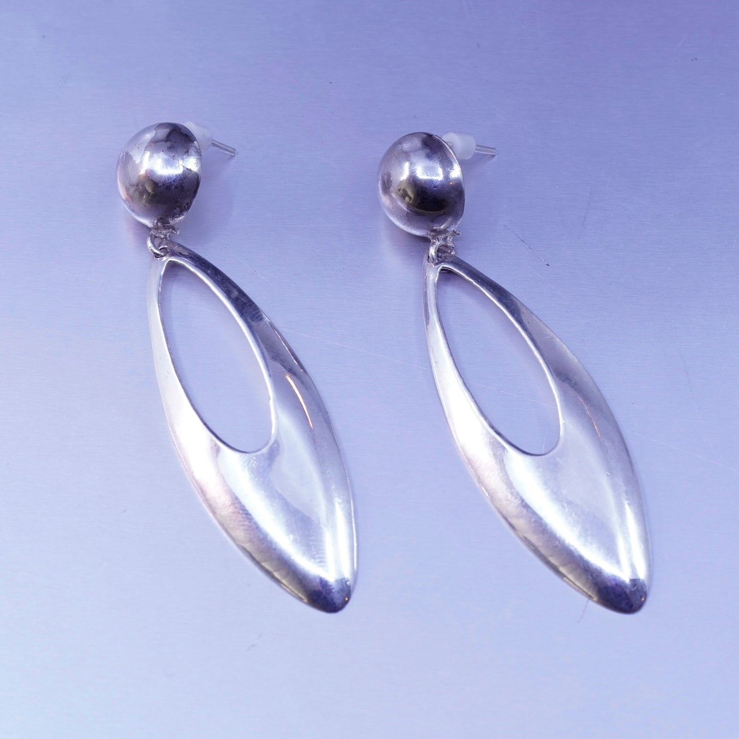 Vintage modern Sterling 925 silver handmade marquise shaped earrings