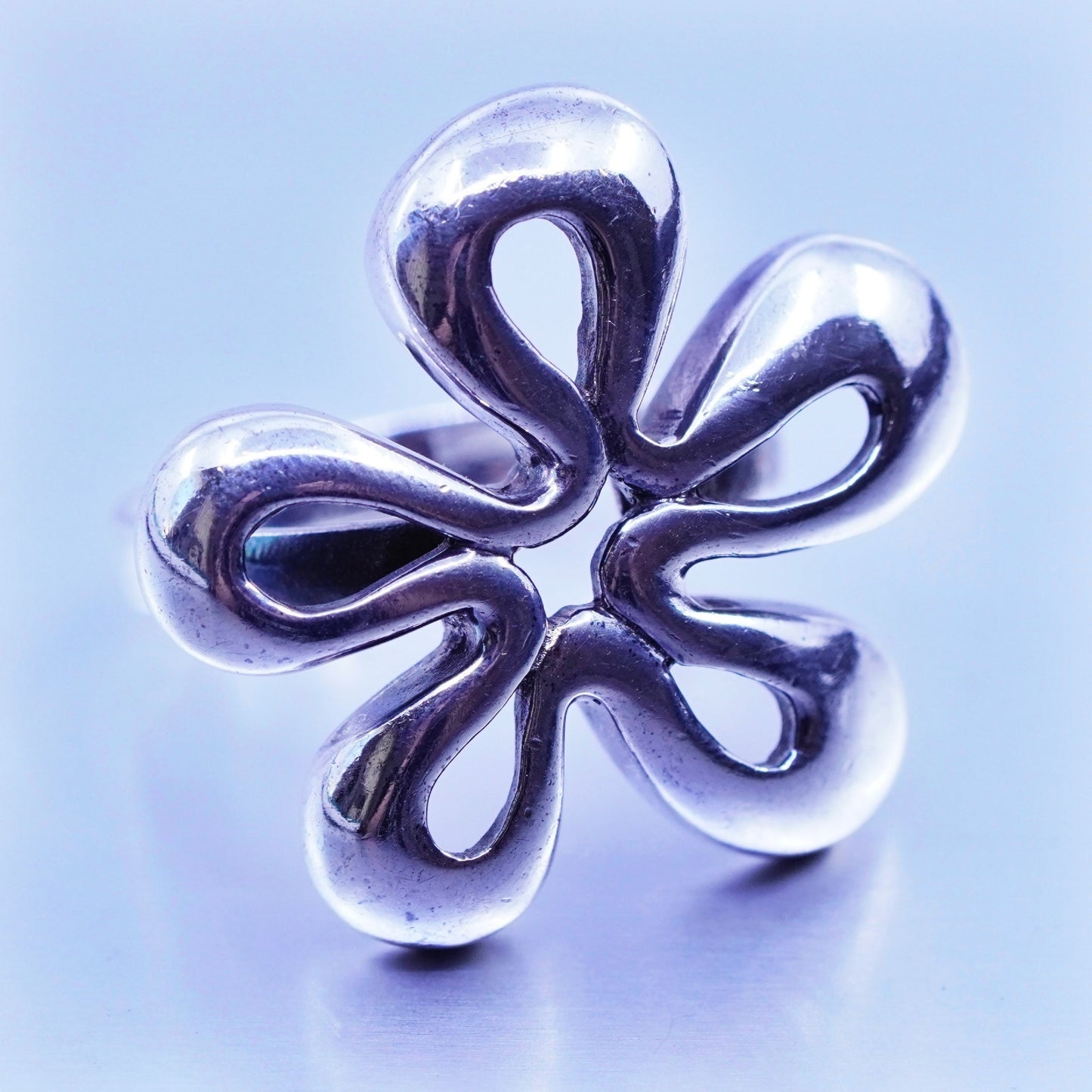 Size 9.25, southwestern Sterling 925 silver handmade ring, modern flower band