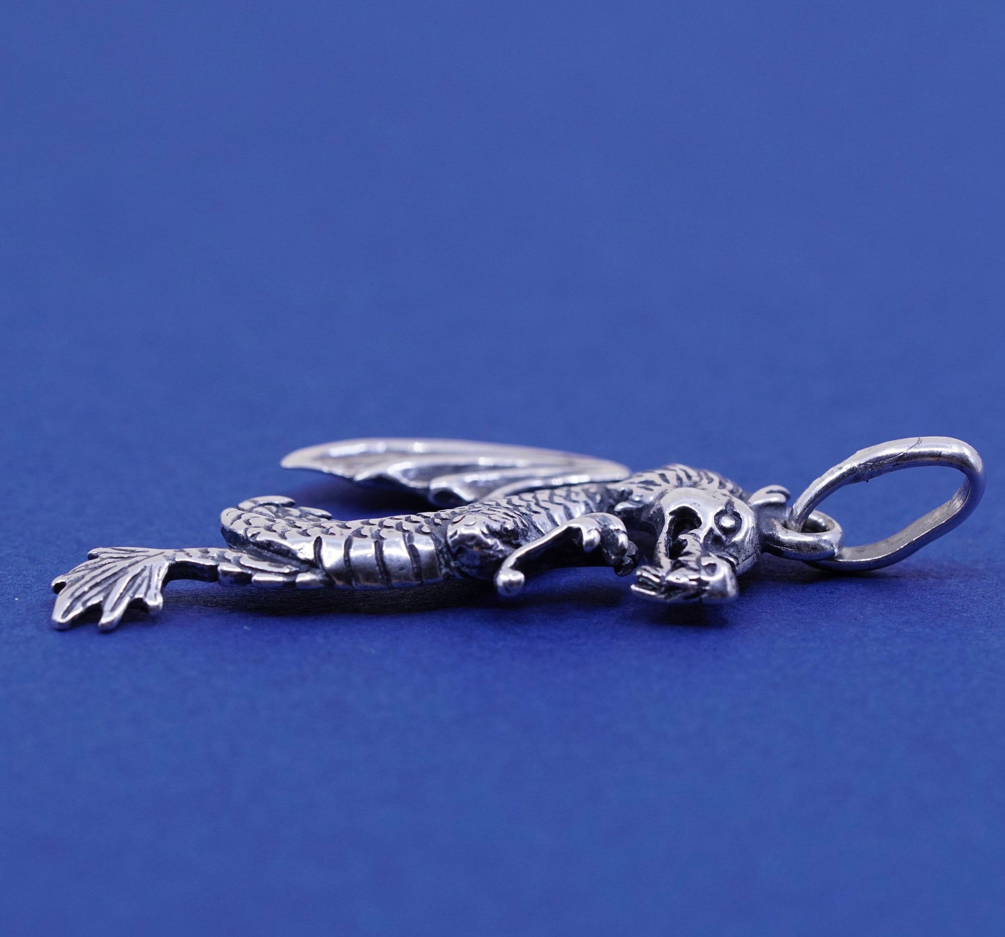 Vintage sterling silver handmade pendant, 925 silver dragon charm