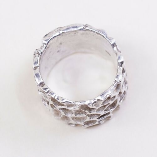 Size 8, Vtg Sterling Silver Handmade Textured Statement Ring 925 Wide Band