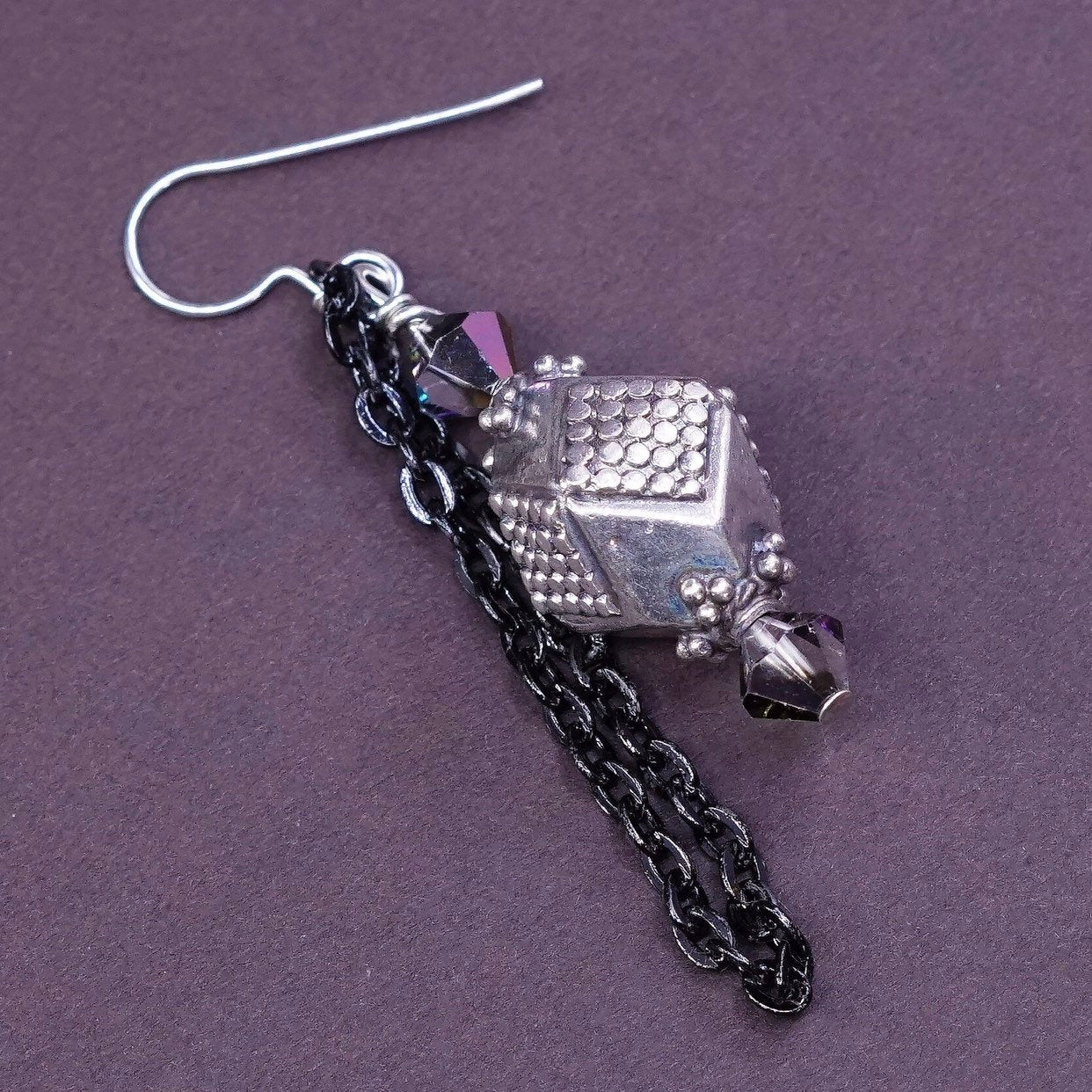 Sterling silver handmade earrings, Mexican 925 beads dangles with black chain