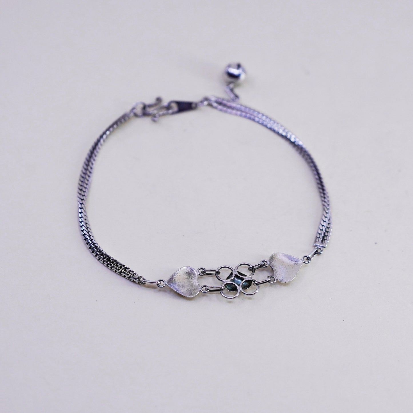 7.5”, Sterling Silver Handmade Bracelet, 925 curb chain with heart bell chime