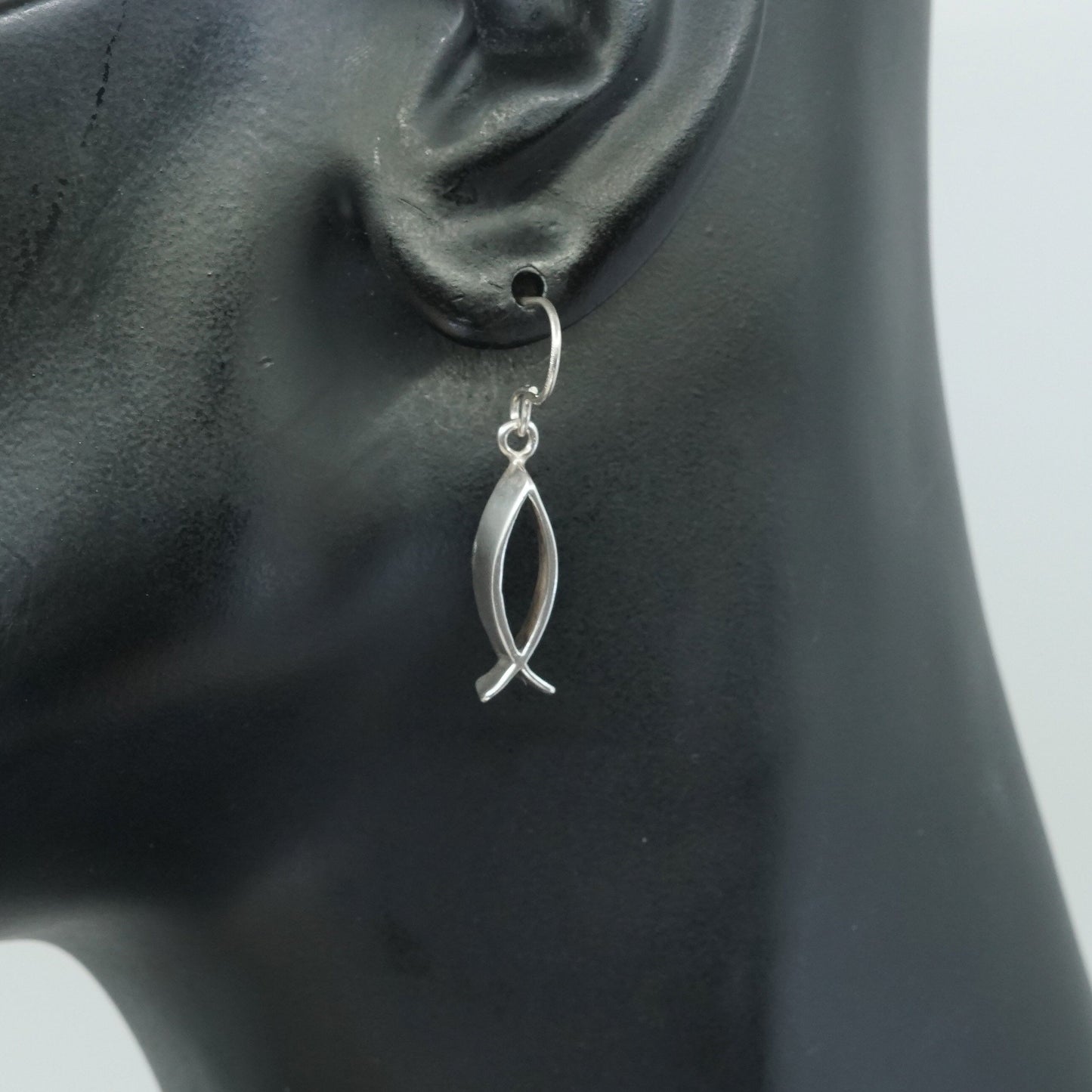 vtg sterling silver handmade earrings, 925 fish dangles, Stamped Ster
