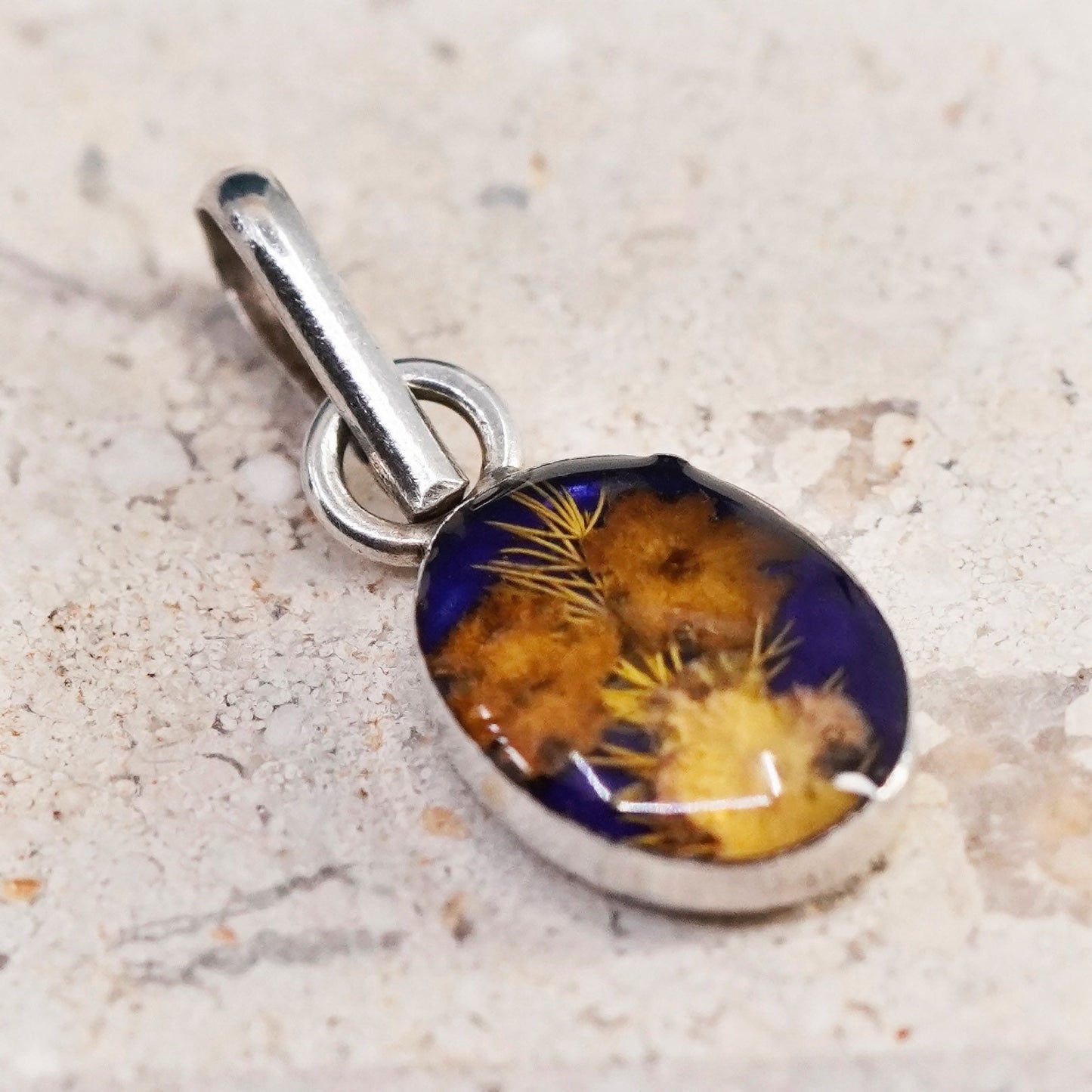 Vintage sterling silver handmade pendant, 925 resin flower