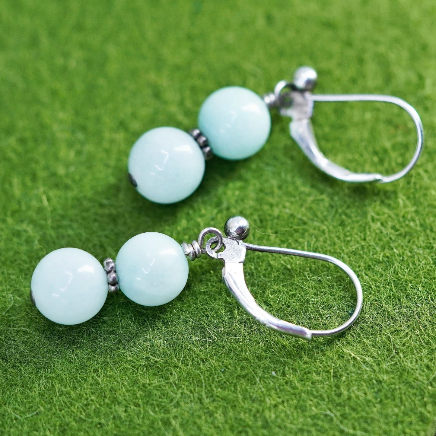 Vintage sterling silver handmade earrings, 925 hooks with jade