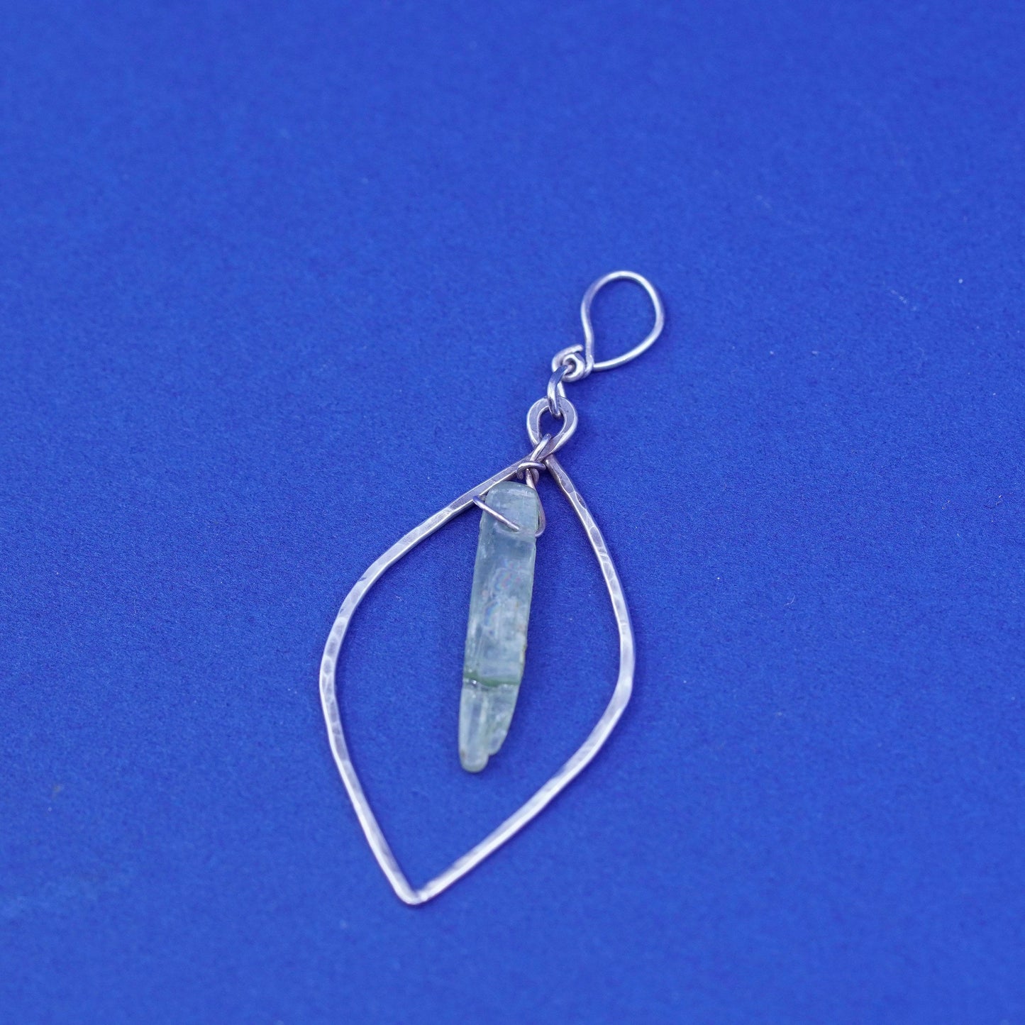 Vintage handmade sterling silver charm, teardrop 925 wired with healing jade