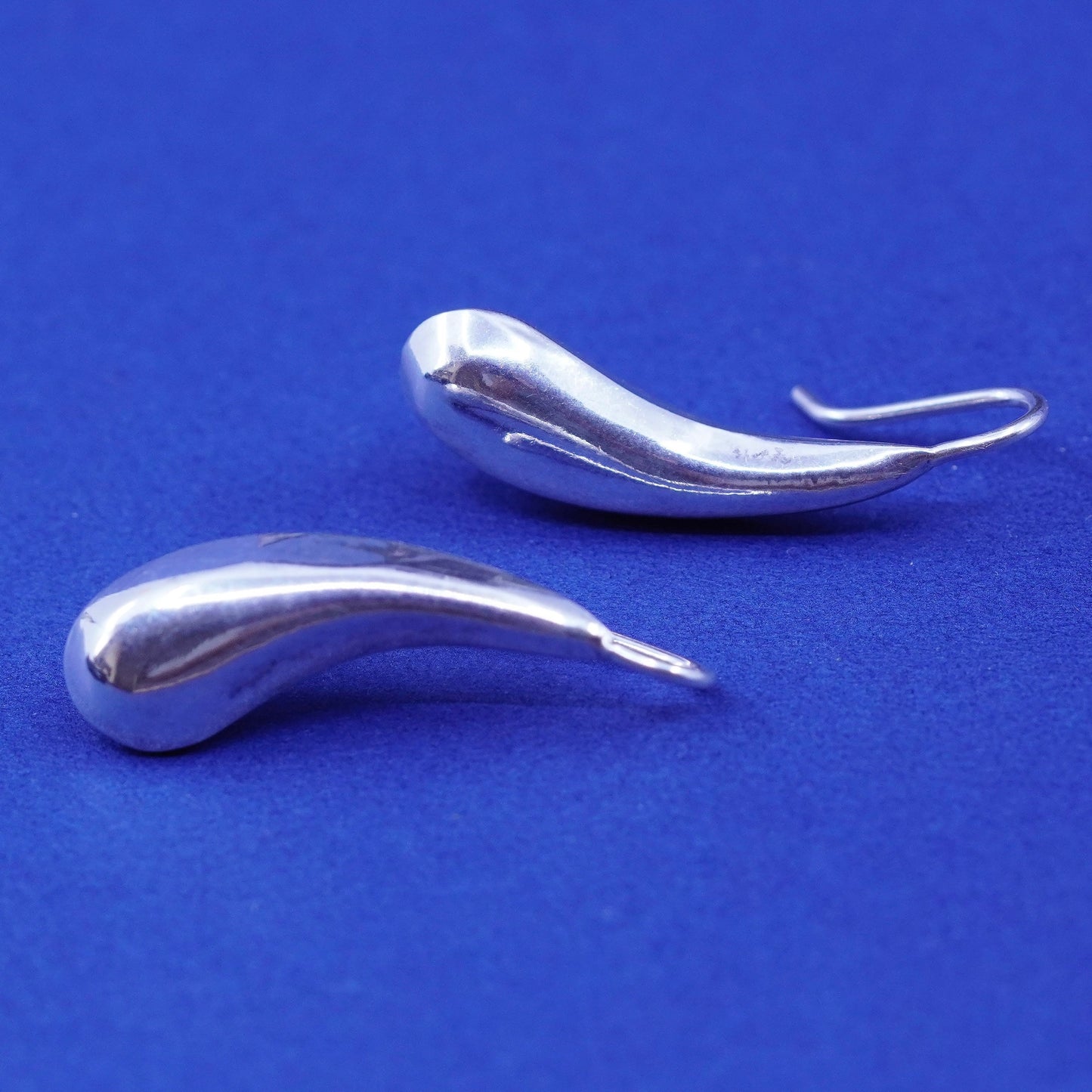 Vintage sterling silver handmade earrings, 925 simple teardrop drops