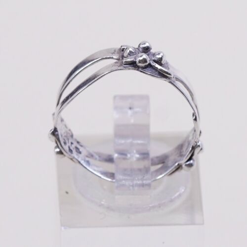 Size 6, Vtg stackable Sterling Silver Handmade Ring 925 Band W/ Beads