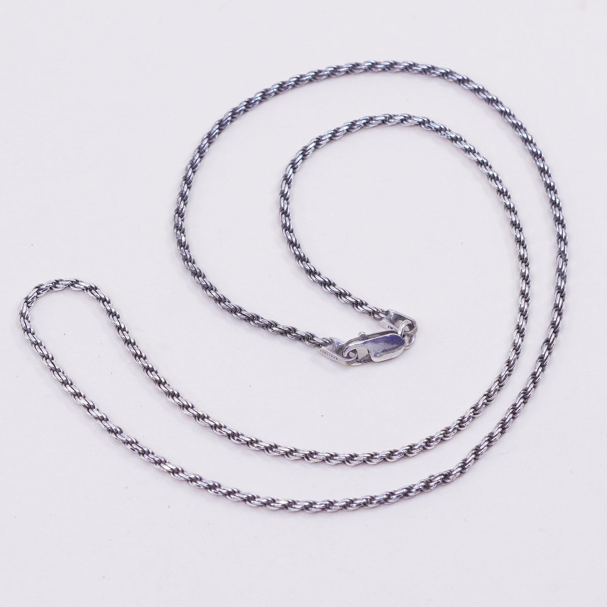 18” 1.6mm, vintage sterling silver necklace, 925 rope chain