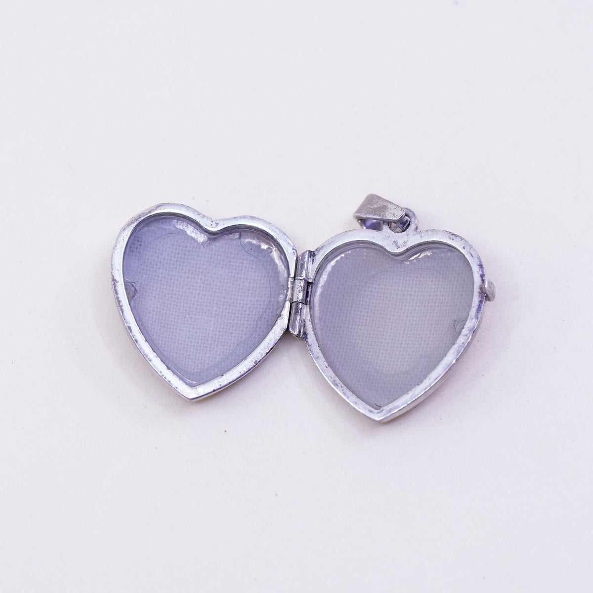 Vintage sterling silver photo locket charm pendant, textured 925 heart