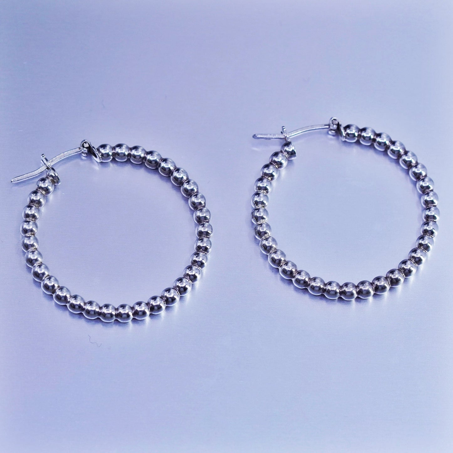1.25”, vintage Sterling silver handmade earrings, 925 bead hoops