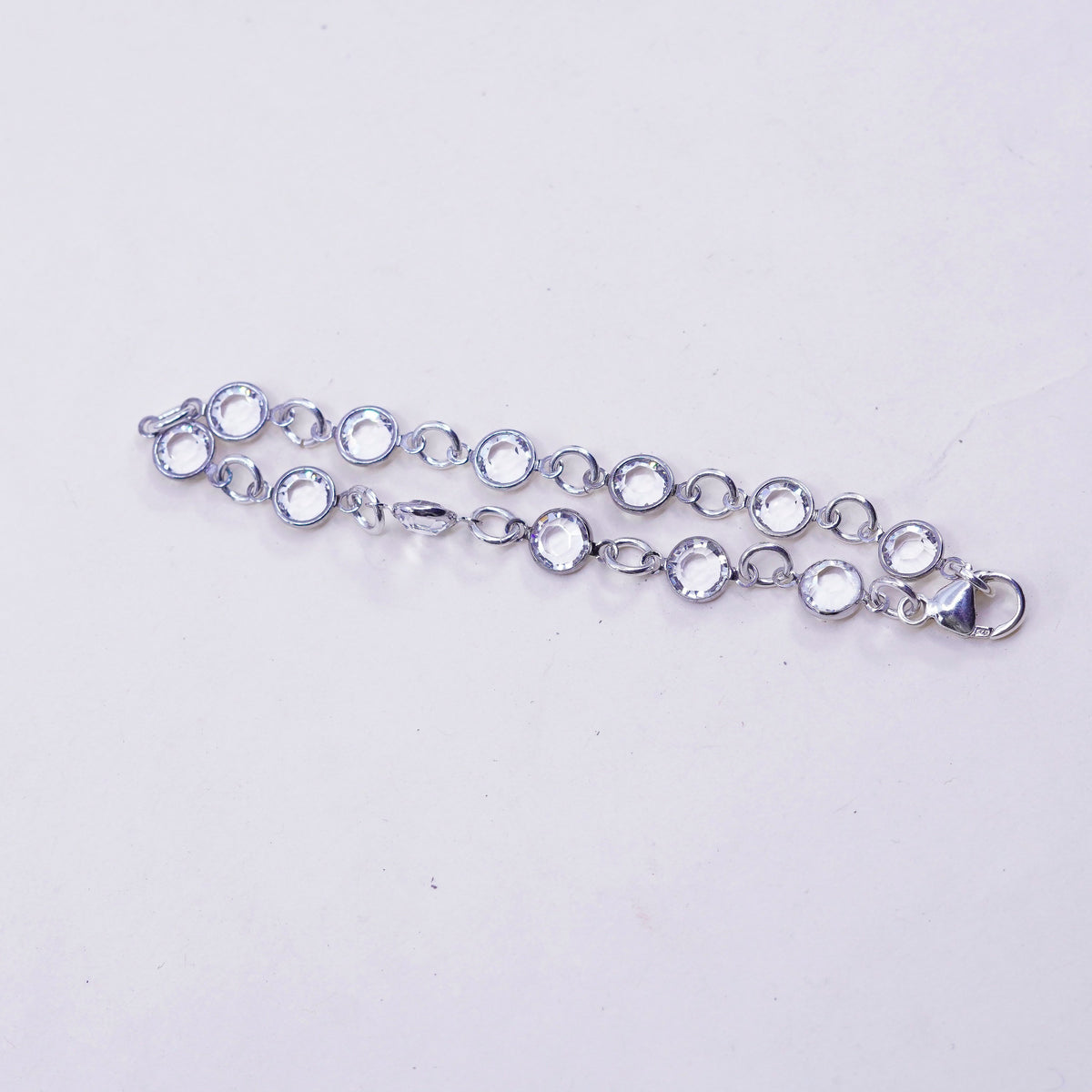 7.25”, Vintage Sterling 925 silver chain bracelet with cz
