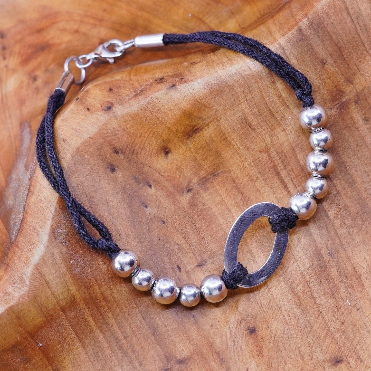 7”, vintage Sterling 925 silver bracelet, with oval tag and beads