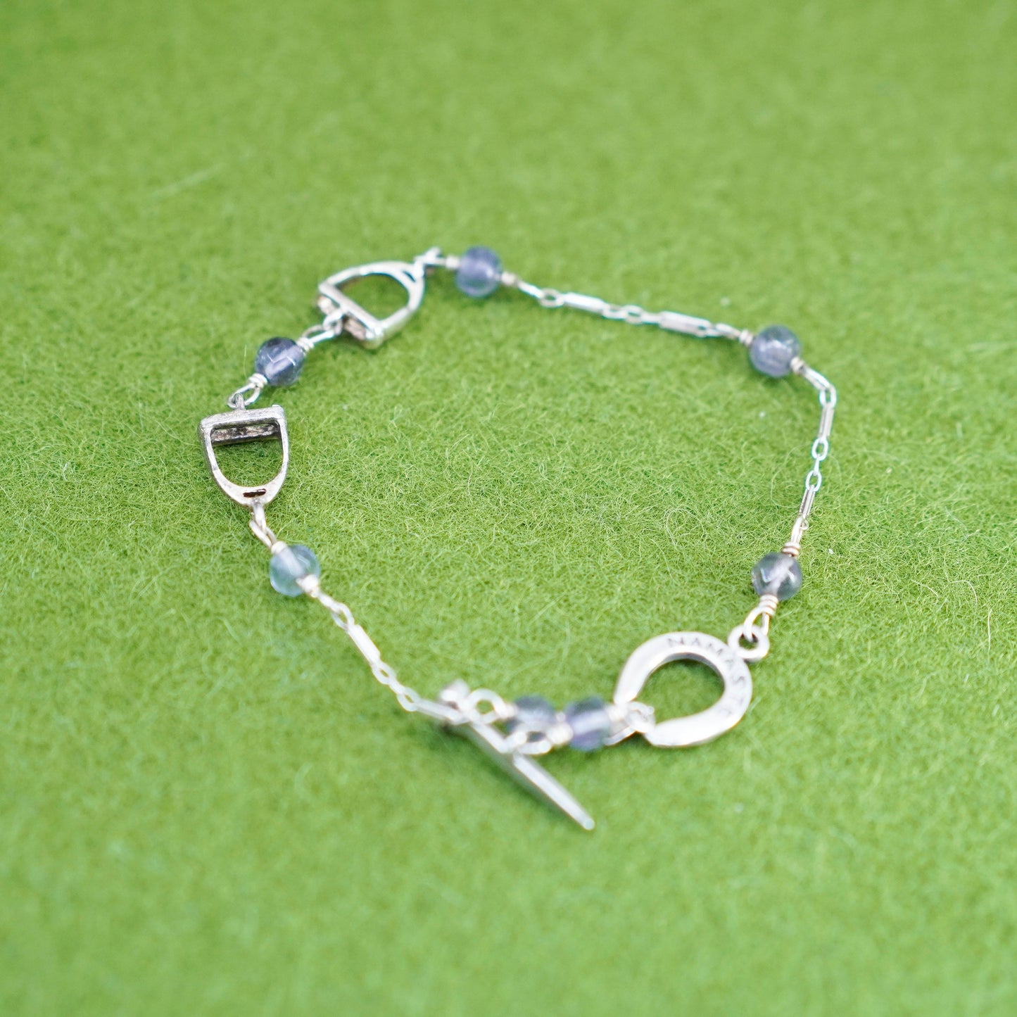 6.5” namaste 925 Sterling silver handmade bracelet, amethyst beads horseshoe