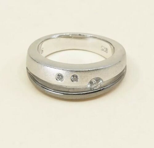 Sz 5, Vtg Sterling Ring, 925 Silver Handmade Ring W/ CZ, Modernist, Simple