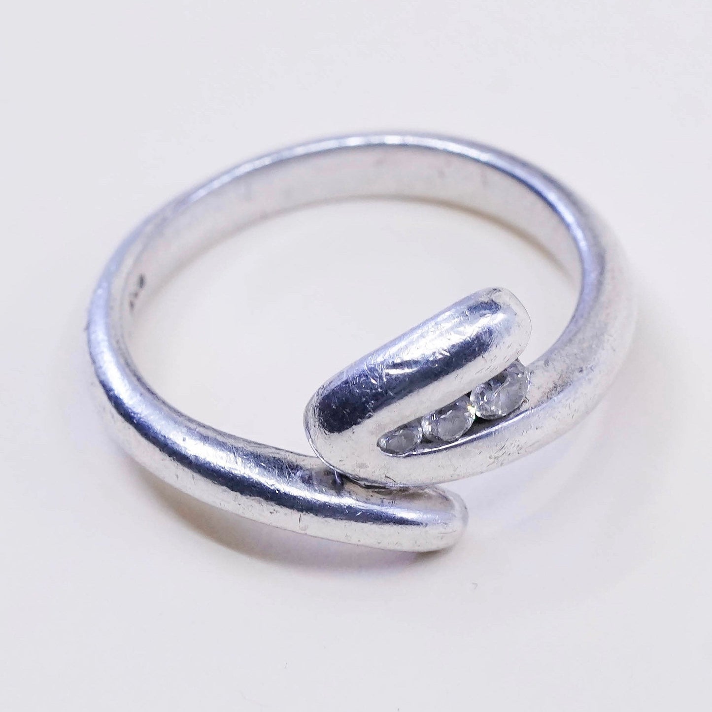 Size 10.5, Vintage sterling silver handmade ring, engagement ring w/ cz