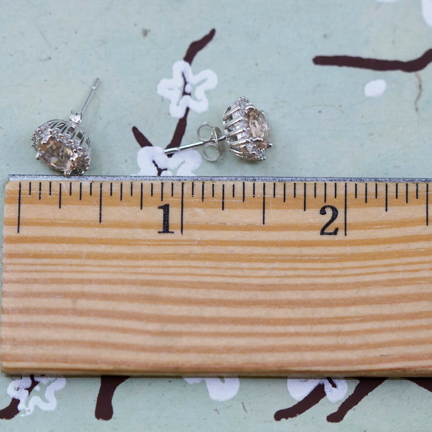 Vintage sterling silver 925 orange cz studs, earrings