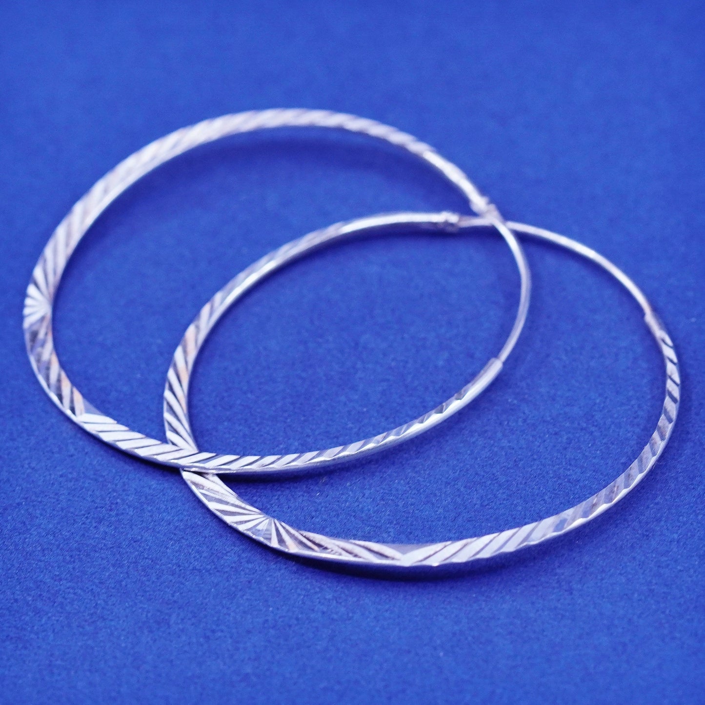1.75”, vintage Sterling silver handmade hoop earrings, textured 925 huggie