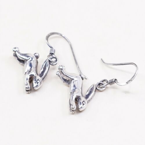 Vtg 925 Sterling Silver Handmade Bunny Rabbit Dangle Earrings, Stamped 925
