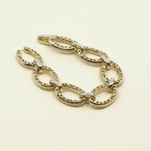 6.5”, Vintage Gold Over Sterling Oval Link Bracelet W/ Cluster Crystal, 925
