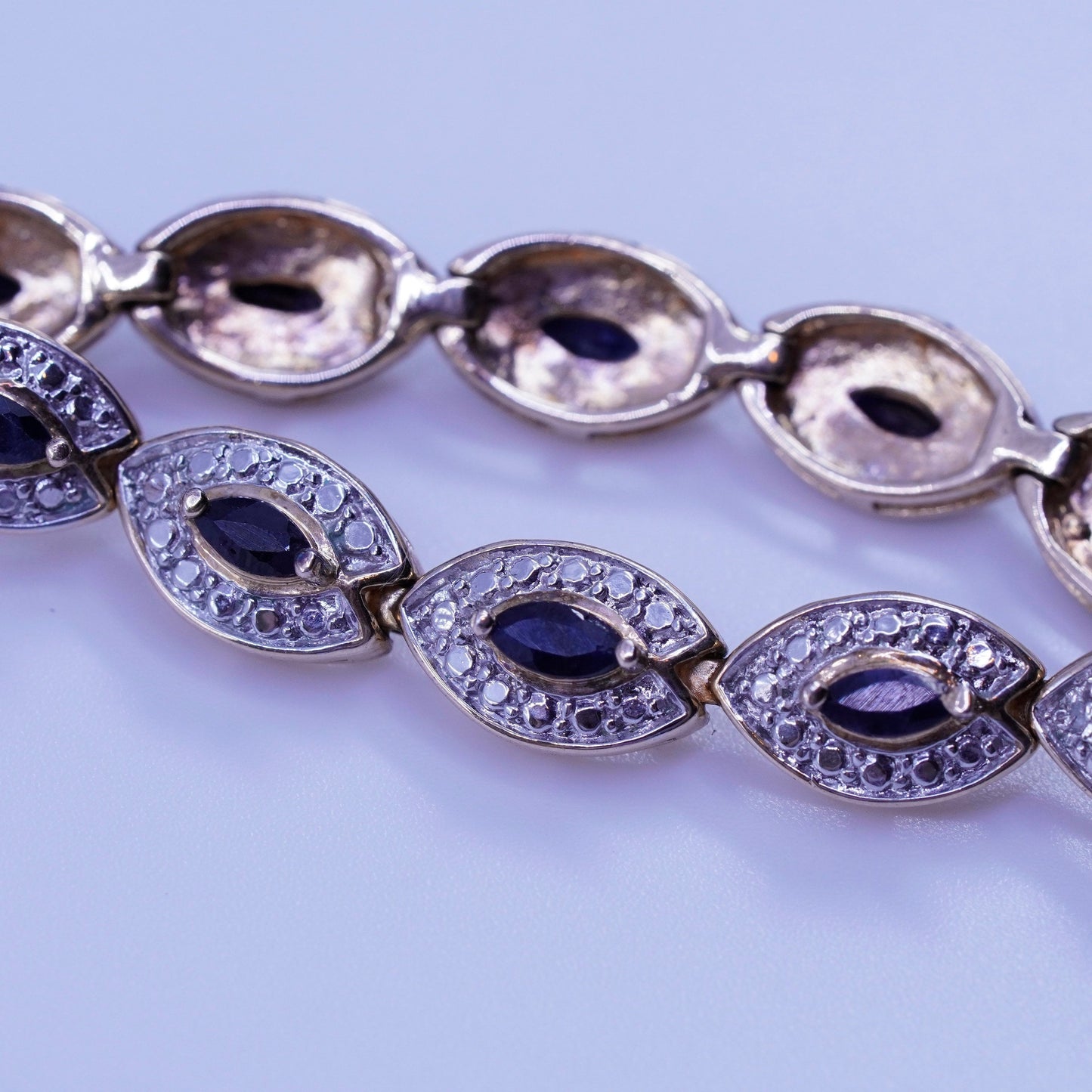 7”, vermeil gold Sterling 925 silver tennis bracelet chain sapphire diamond