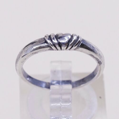 Sz 5.75, Vtg Mexico Sterling Silver Handmade Ring, 925 Silver Band W/ Heart