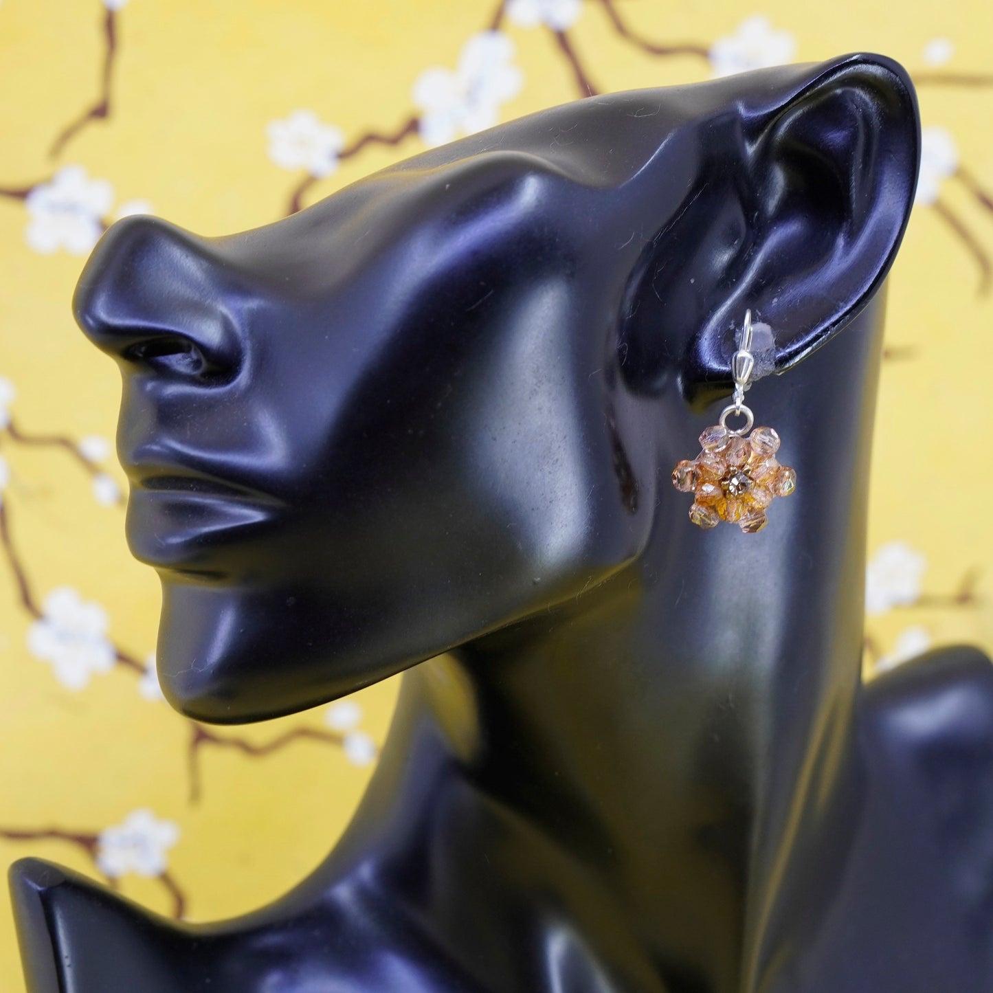 Vintage alisa Sterling 925 silver handmade earrings with crystal flower dangled