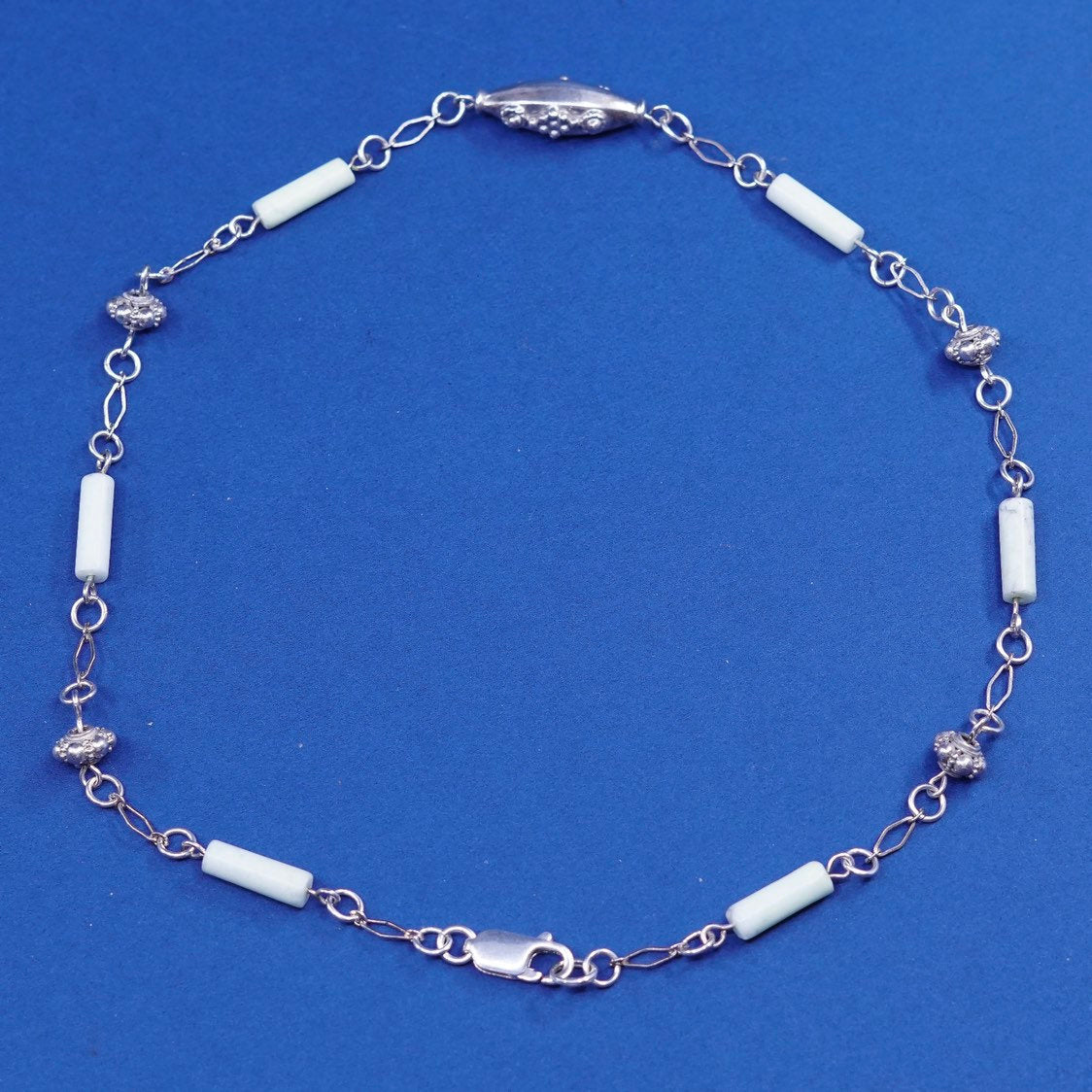 16", vtg Sterling silver handmade necklace, 925 w/ Jade tube