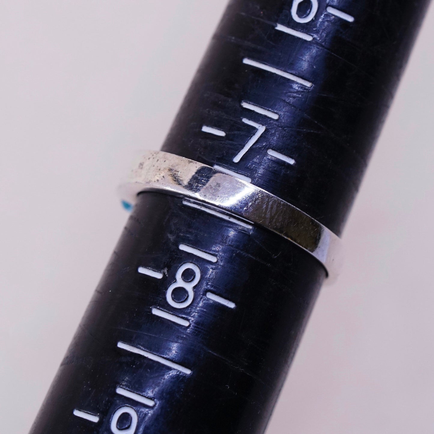 sz 7.25, vtg Sterling silver statement ring, 925 stackable band w/ blue topaz