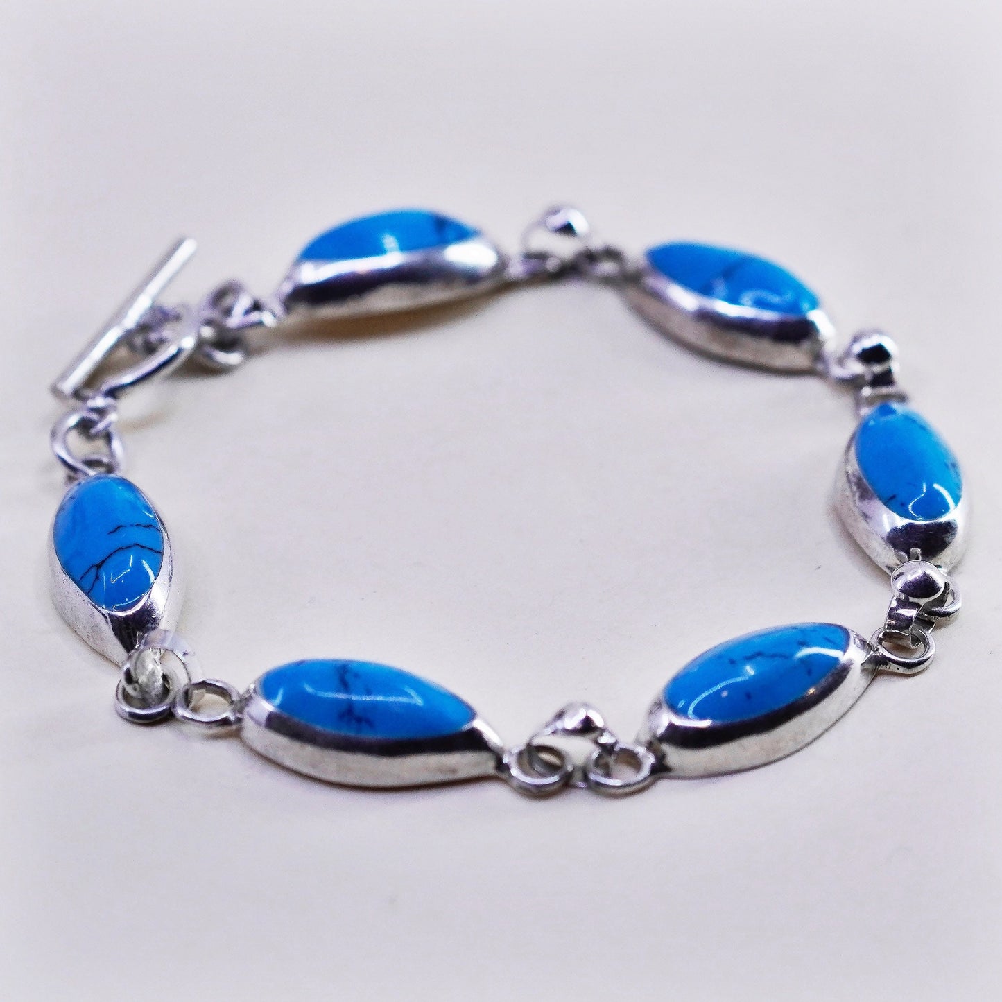 8.5”, Mexico Sterling silver bracelet, Mexico 925 chain Marquise turquoise