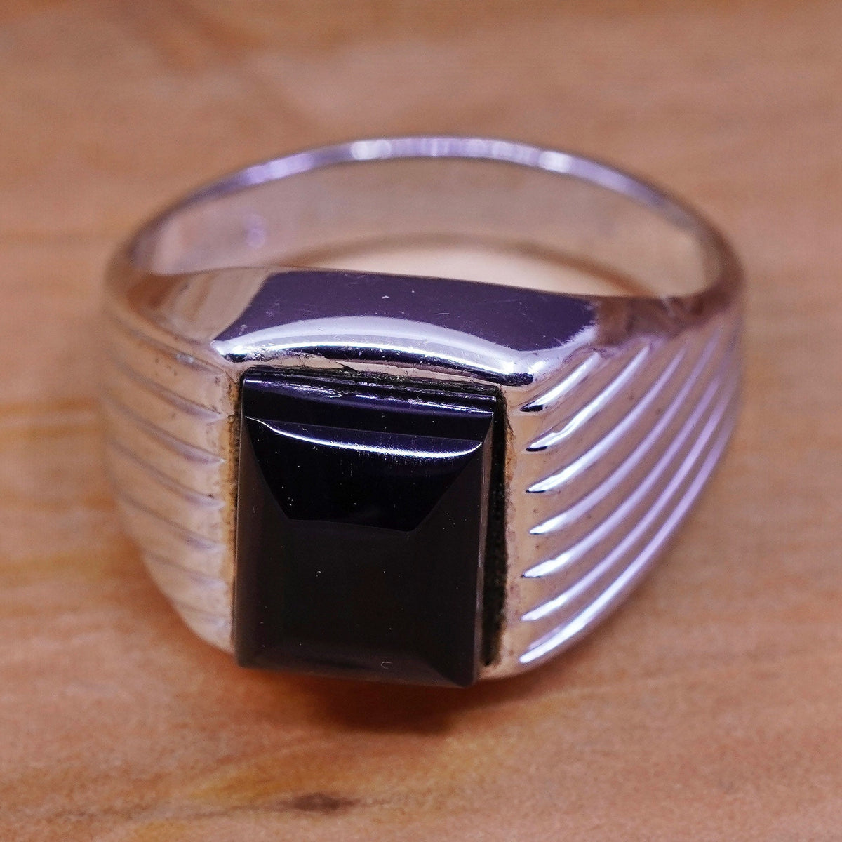 Size 13, vintage Sterling 925 silver handmade statement ring with obsidian