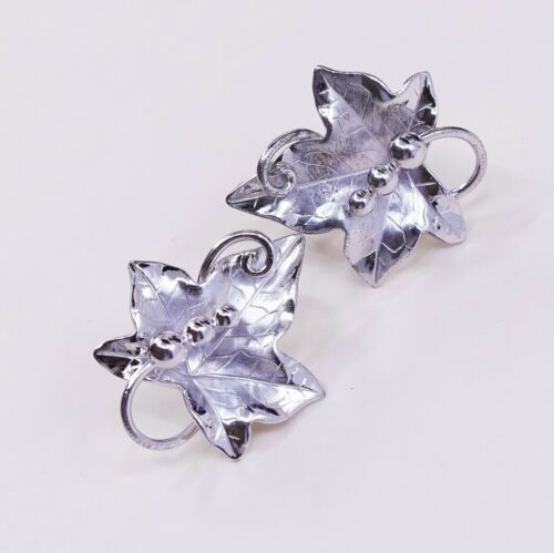 Vtg CA Sterling 925 Silver Handmade Screw Back Earrings Grapes Leaves