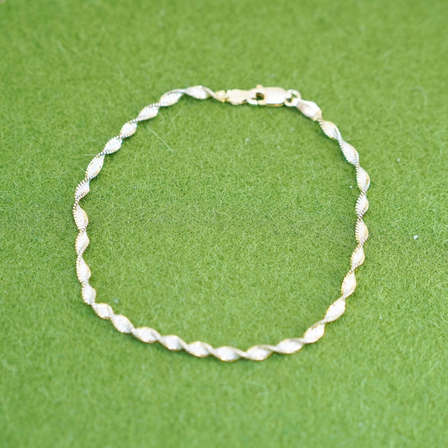 7.75”, vermeil gold sterling silver bracelet, 925 twisted herringbone chain