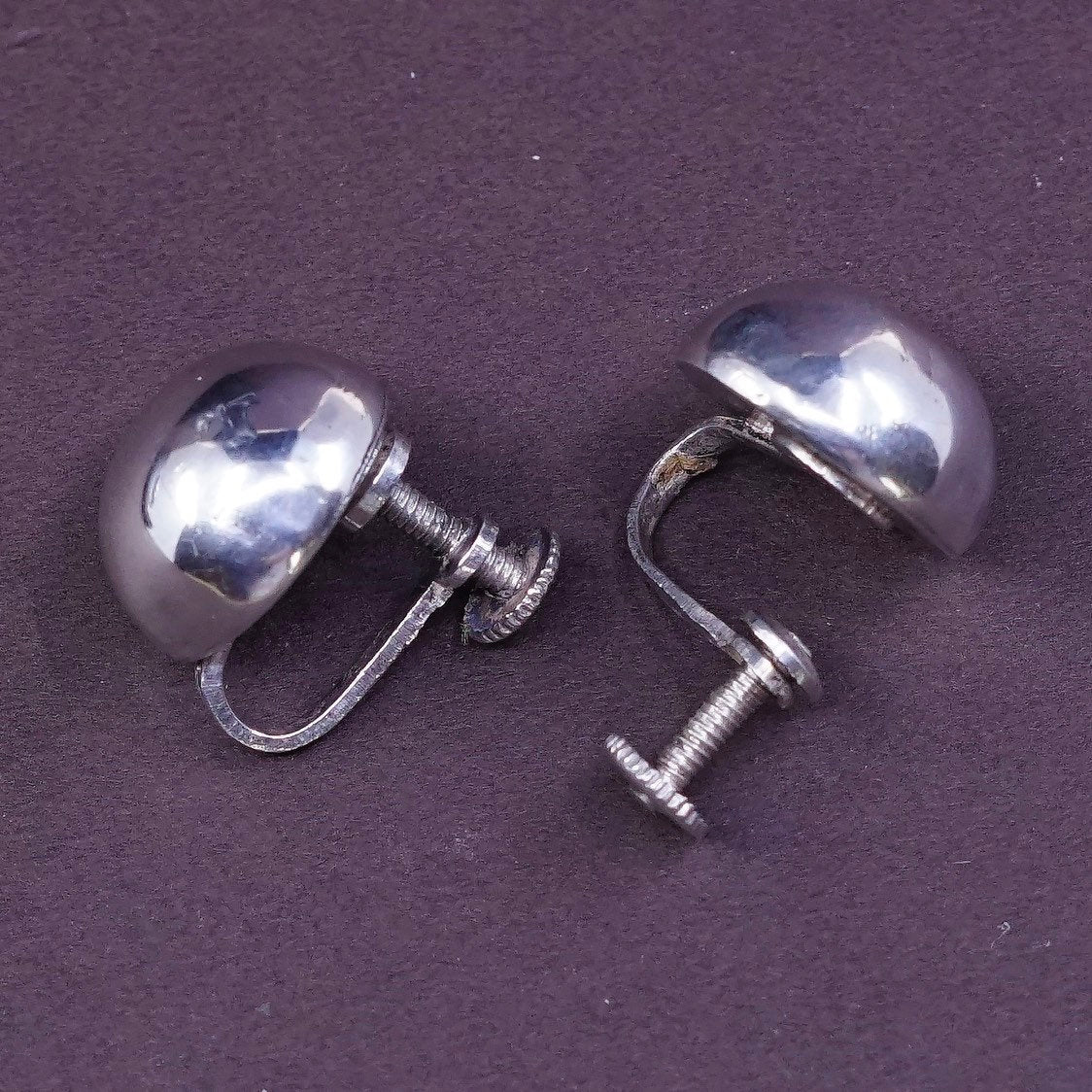 0.5” vtg Sterling silver handmade earrings, 925 silver puffy screw back
