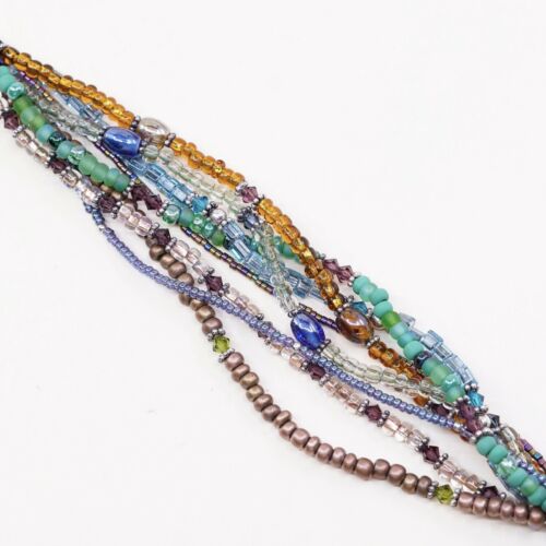 7.5”, Vtg Sterling Silver Handmade Bracelet, 925 Clasp W/ Colorful Beads